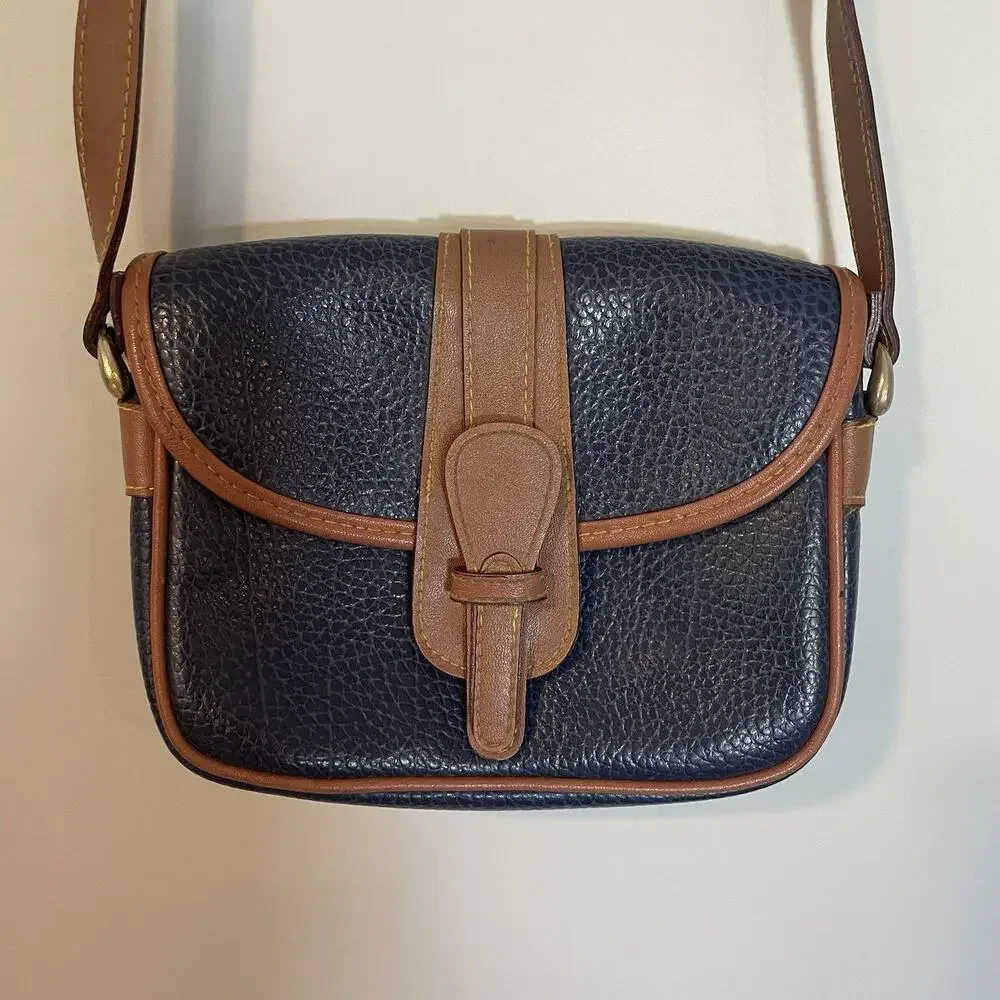 Dooney & Bourke VTG All Weather Leather Equestrian Saddle Bag Crossbody Blue‎